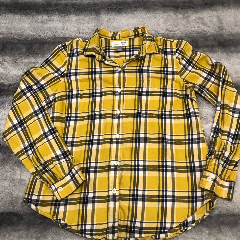 Old Navy WOMENS yellow plaid pearl snap flannel